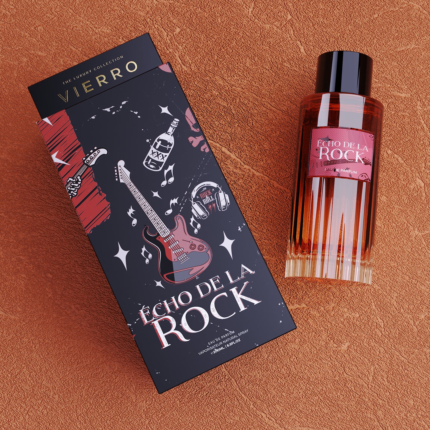 Vierro Echo de la Rock perfume boxes featuring elegant packaging and branding for the ECHO DE LA ROCK fragrance.