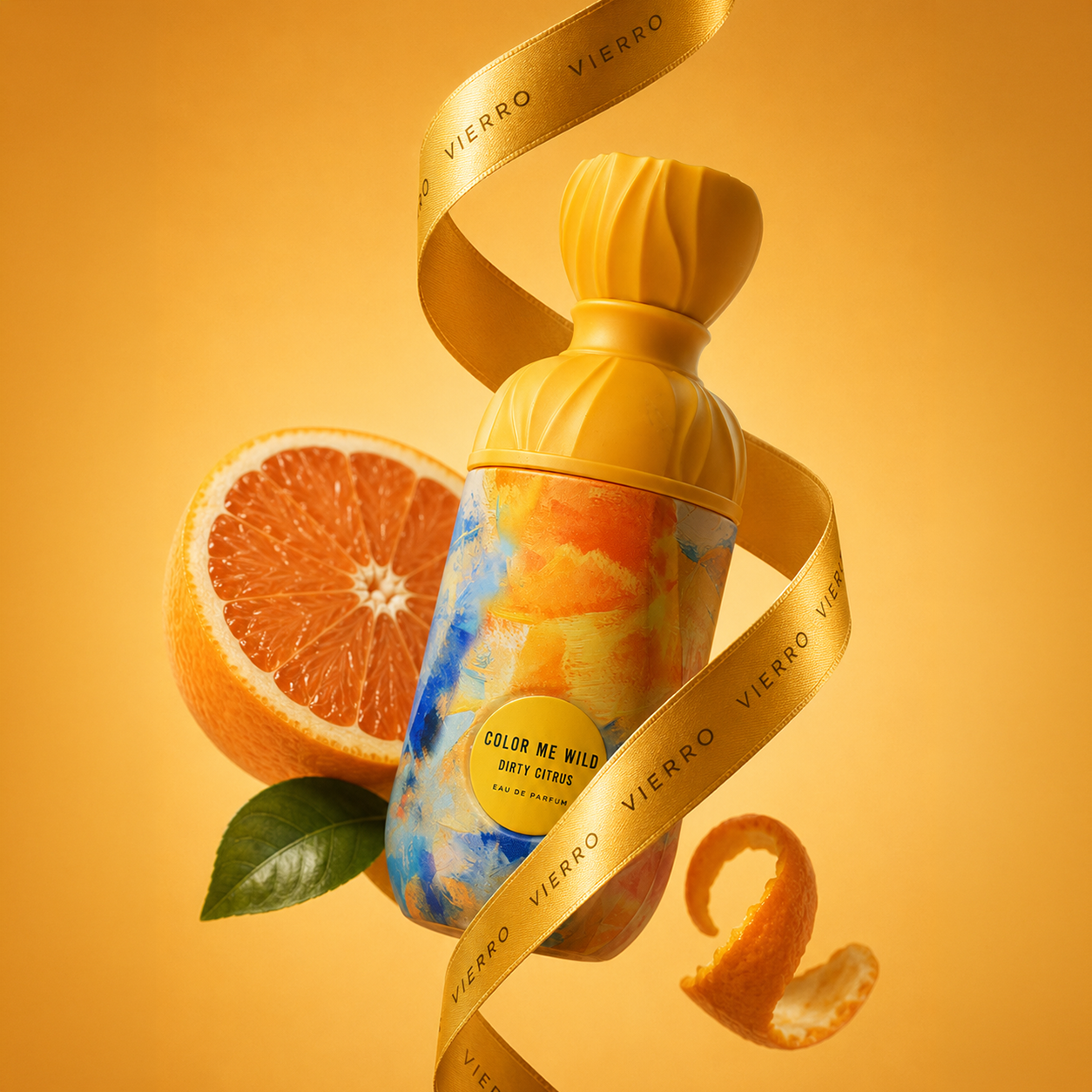 Vierro Dirty Citrus perfume bottle with a sleek design, featuring a vibrant citrus-themed label and modern packaging.