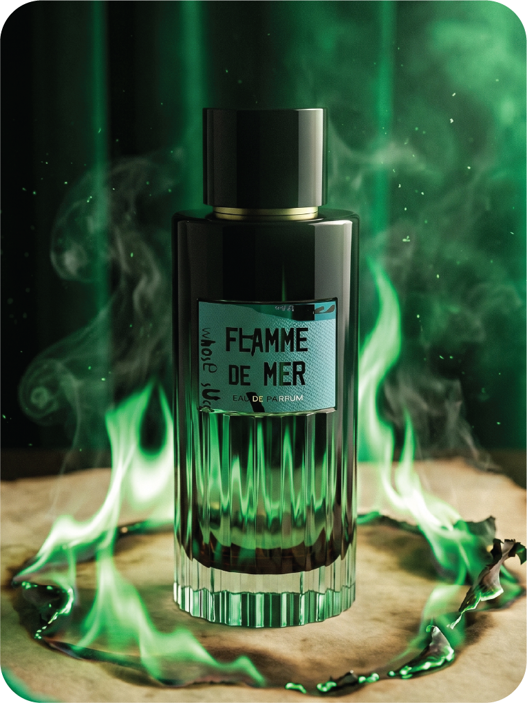 Vierro Flamme de Mer perfume bottle with elegant design, showcasing the luxurious fragrance in a sleek, stylish container.