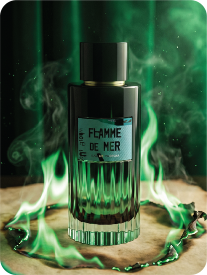 Vierro Flamme de Mer perfume bottle with elegant design, showcasing the luxurious fragrance in a sleek, stylish container.