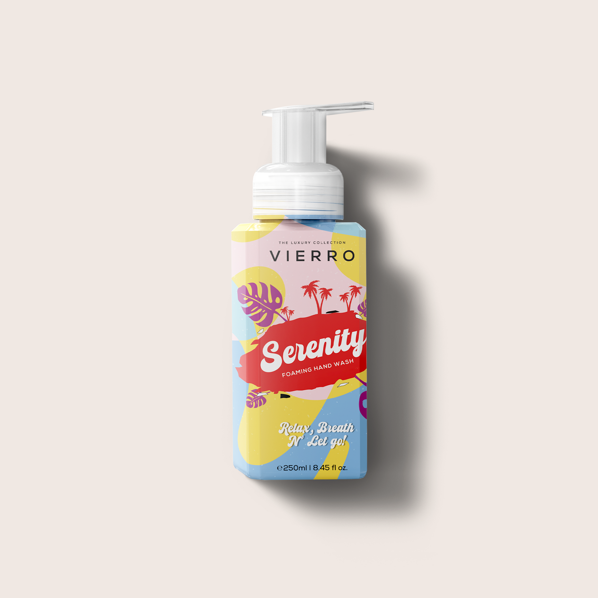 Viero Serenity foaming hand wash bottle on a light beige background