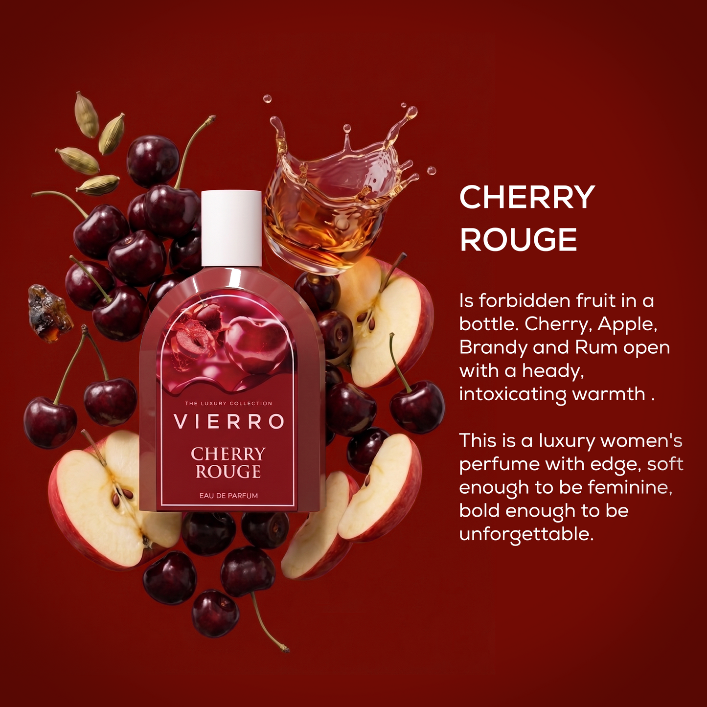 Vierro Cherry Rouge lipstick with deep red shade and smooth finish, shown in a sleek, elegant tube.