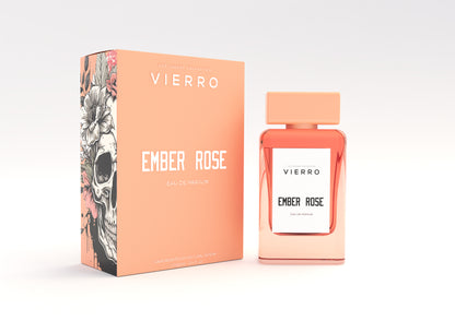 Vierro Ember Rose perfume bottle with elegant floral design, showcasing the luxurious fragrance for women.
