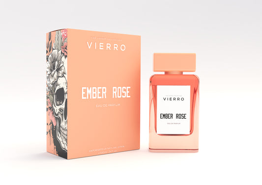 Vierro Ember Rose perfume bottle with elegant floral design, showcasing the luxurious fragrance for women.