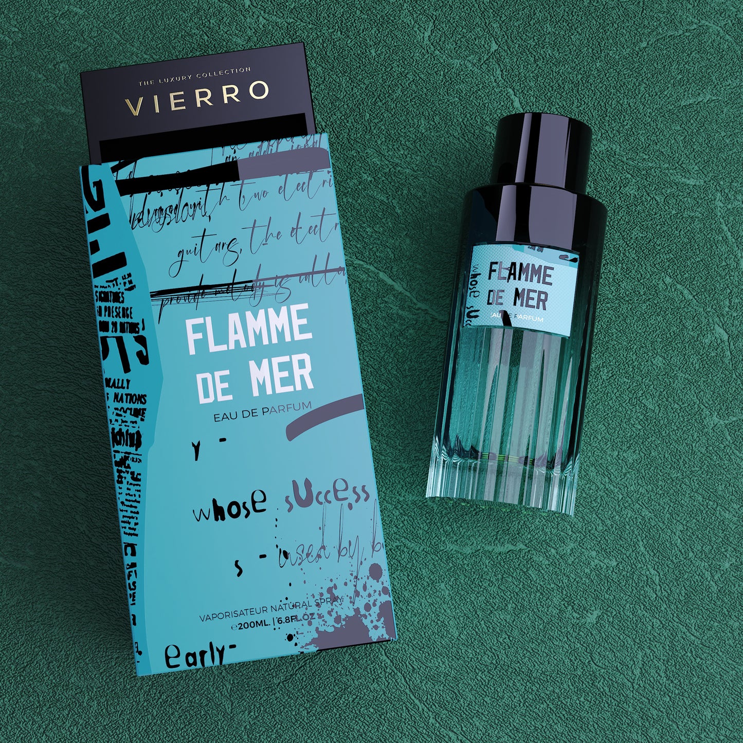 Vierro Flamme de Mer perfume bottle with elegant design, showcasing the luxurious fragrance and sophisticated branding.