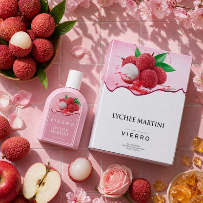 Vierro Lychee Martini box and bottle, showcasing the elegant packaging and clear bottle containing lychee-flavored cocktail.