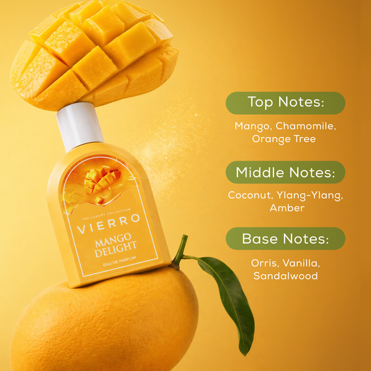 Vierro Mango Delight with notes of sweet mango and tropical flavors, presented in a vibrant, colorful packaging.