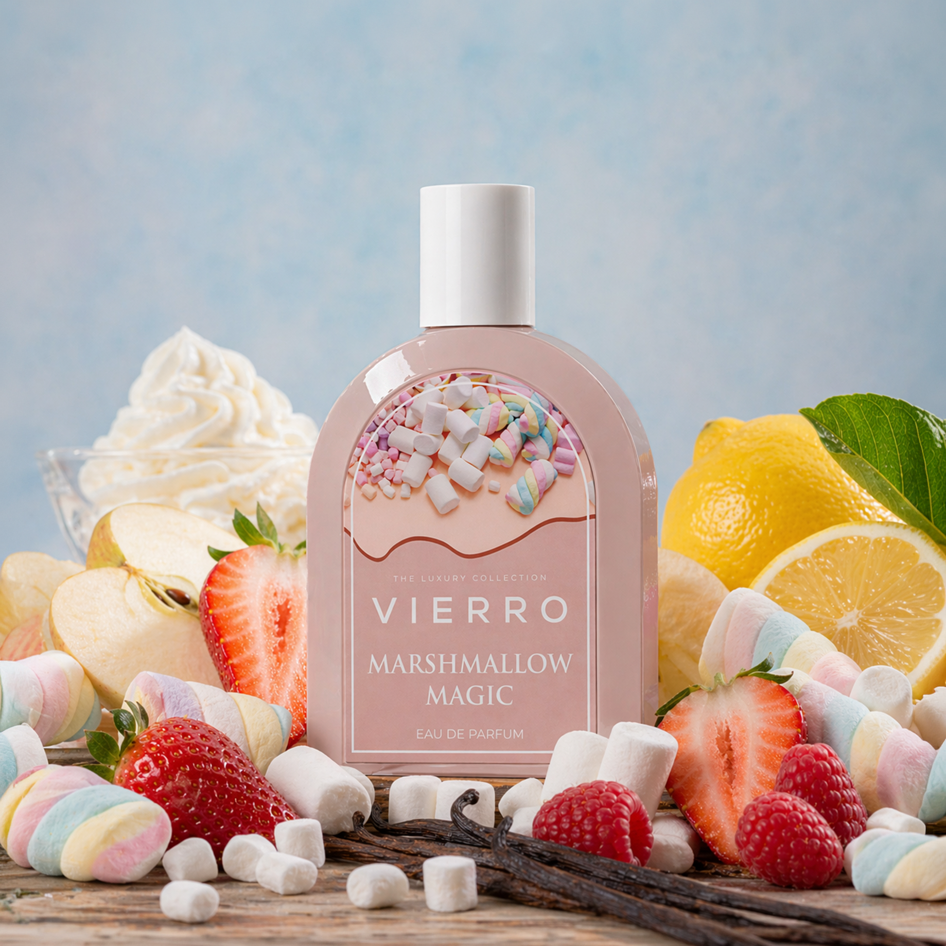 Vierro Marshmallow Magic, fluffy white marshmallows in a clear jar, showcasing their soft texture and sweet appearance.