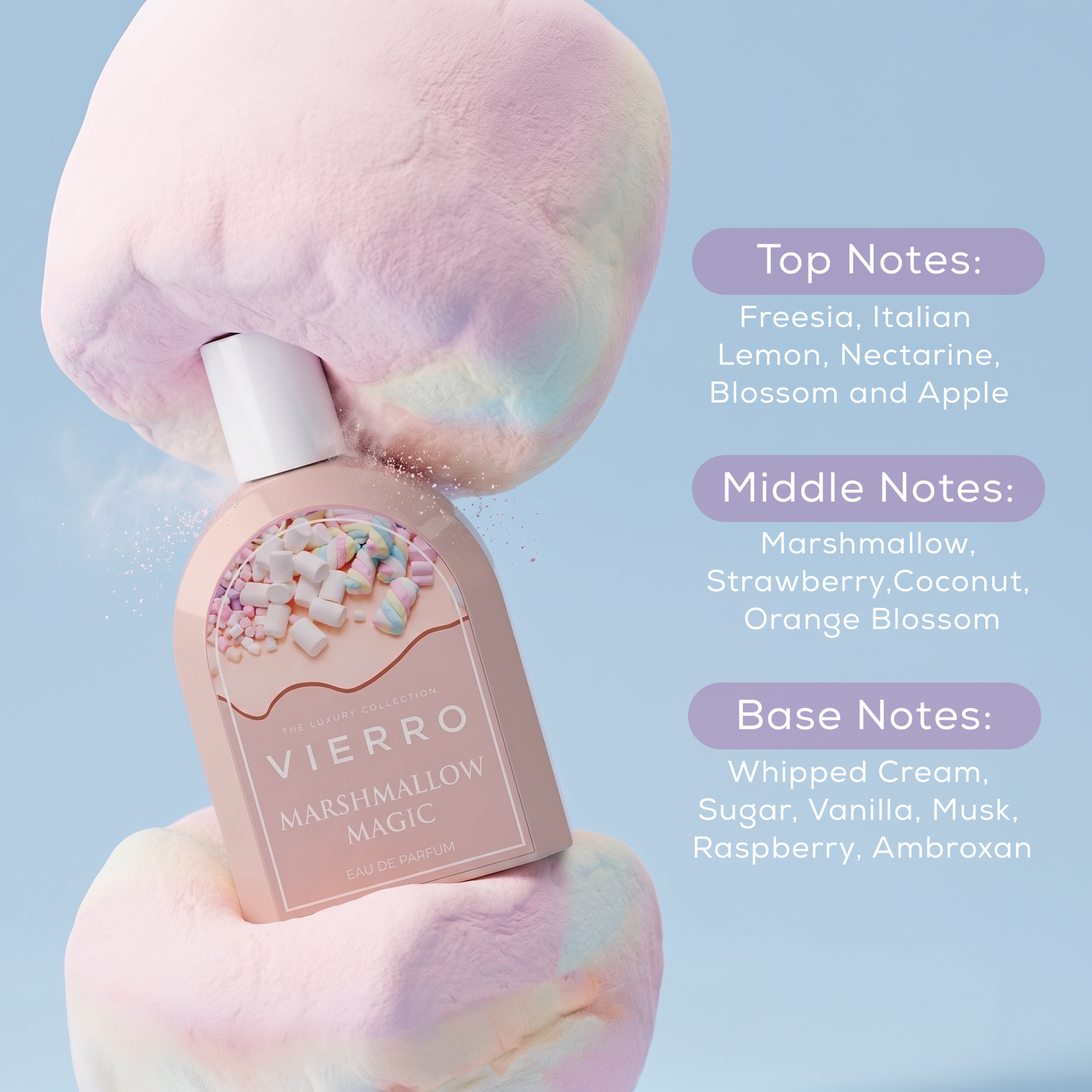 Close-up of Vierro Marshmallow Magic notes sheet featuring colorful marshmallow illustrations and whimsical design elements.