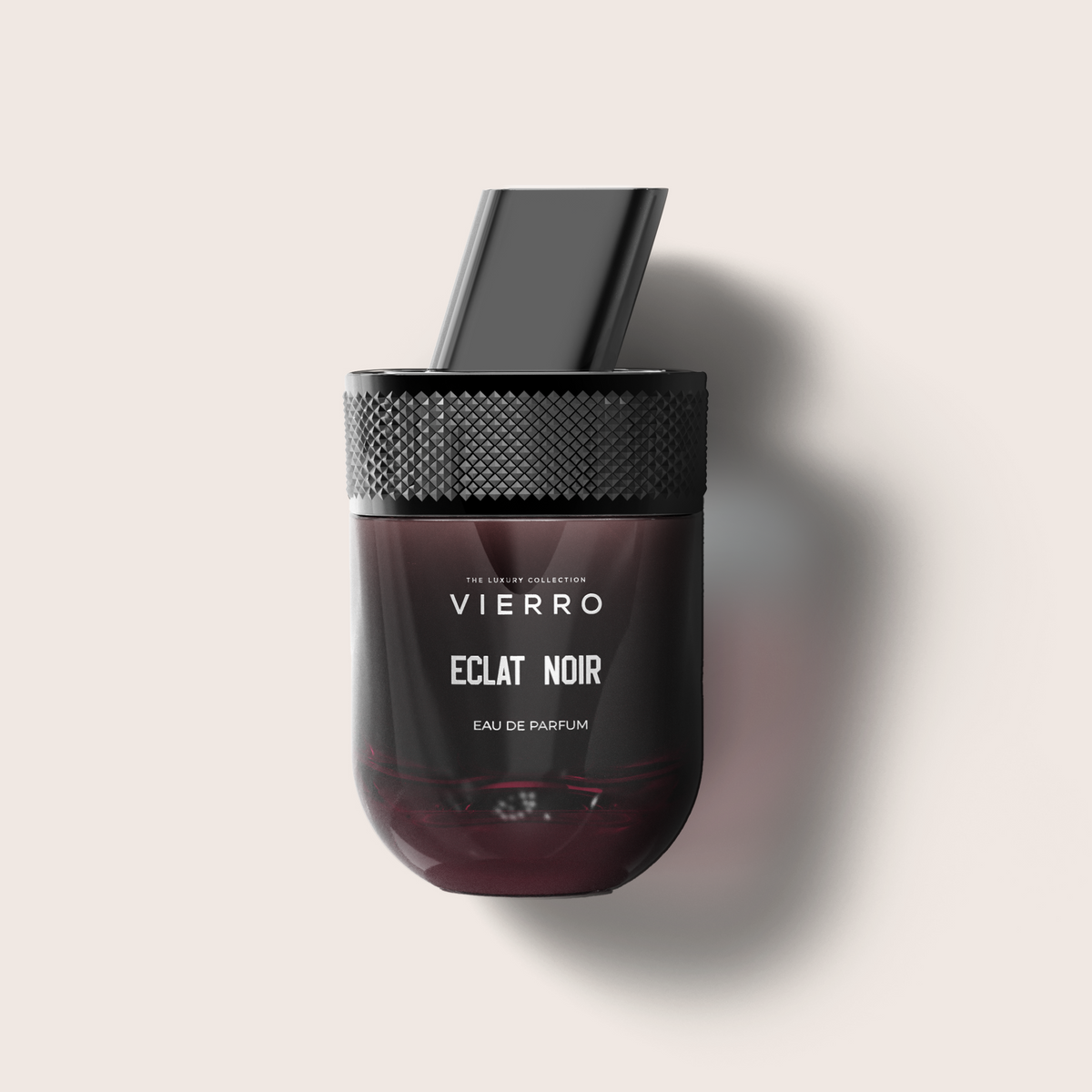 Eclat Noir perfume by Vierro, elegant glass bottle with dark accents, showcasing a luxurious fragrance product.