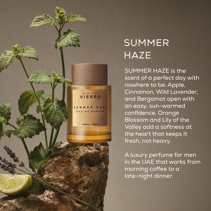 Vierro Summer Haze perfume bottle with a sleek design, showcasing the vibrant summer scent in a stylish container.