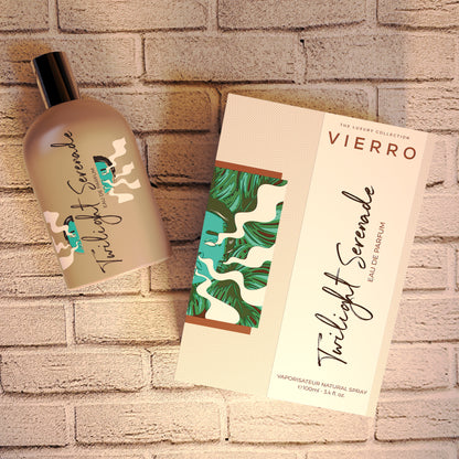 Vierro Twilight Serenade perfume box with elegant packaging and floral design, showcasing the Twilight Serenade fragrance.