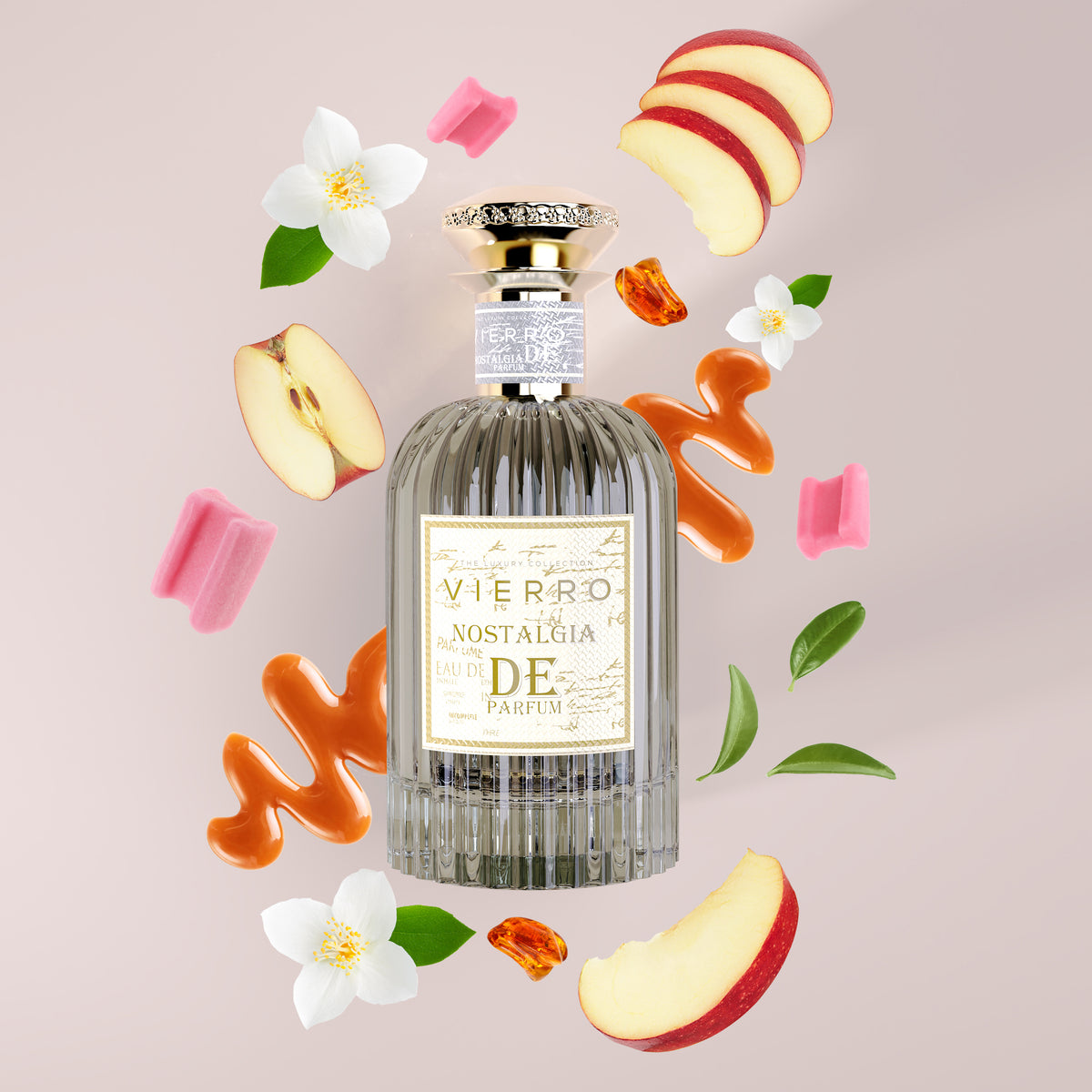 Vierro Nostalgia de Parfum perfume bottle with elegant label, showcasing a luxurious fragrance gift set.