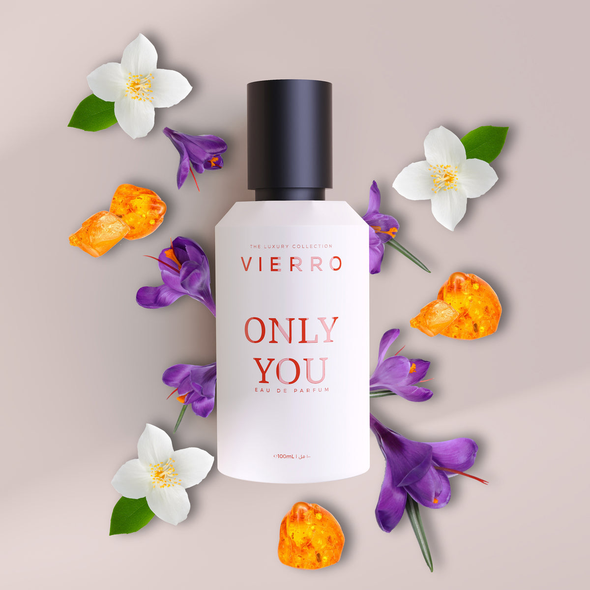 Vierro ONLY YOU perfume bottle with notes label, showcasing a stylish fragrance design by Vierro.