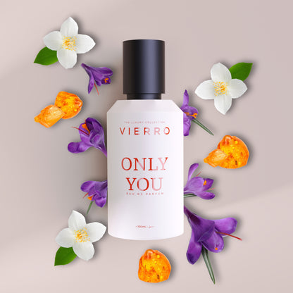Vierro ONLY YOU perfume bottle with notes label, showcasing a stylish fragrance design by Vierro.